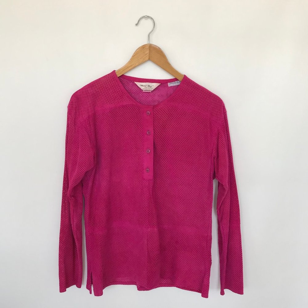 West Bay Dark Pink Suede Leather Pullover Mesh Top